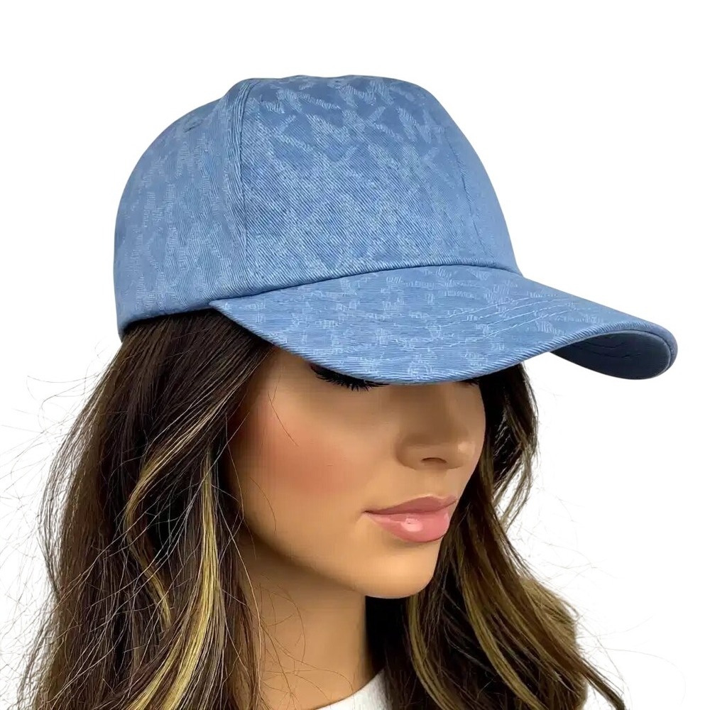Michael Kors Womens Chambray Blue Monogram MK Logo Baseball Cap Hat OS NEW